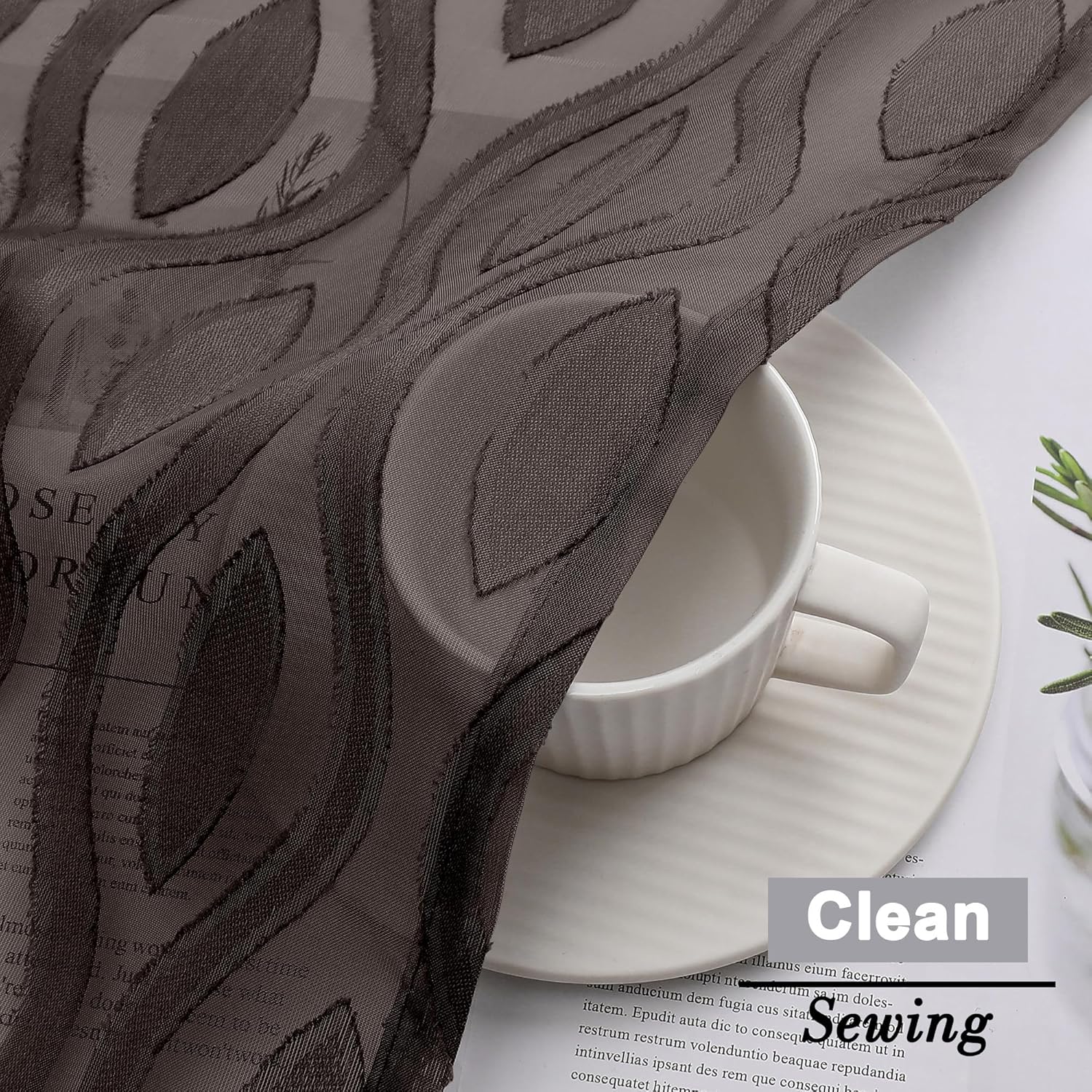 Aiyufeng Sheer Brown Curtains 45 Inch Length 2 Panels Set, Farmhouse Clip Jacquard Textured Short Sheer Curtains, Lightweight Chic Wavy Line Window Curtain Panels for Bedroom, 40" Wx45 L Inches