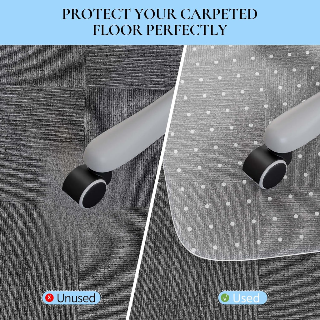 Office Chair Mat for Carpet, 53" x 45" Studded Desk Chair Mat for Low Pile Carpeted Floors, Transparent Carpet Protector Mat for Office Chairs