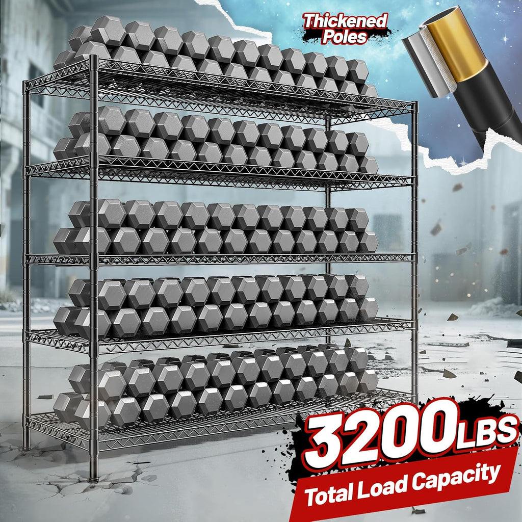 REIBII 55.5" W Storage Shelves 3200LBS Wire Shelving Unit 5 Tier Metal Shelving Garage Shelving 2PCS Heavy Duty Metal Shelves for Storage Rack Commercial Adjustable Pantry Shelf