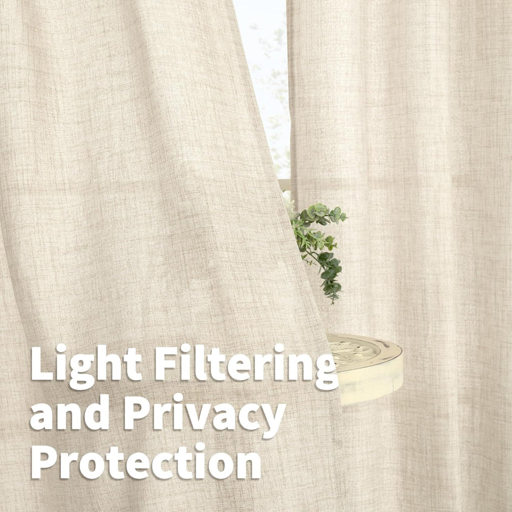 YoungsTex Short Semi Sheer Curtains 40 Inches Long for Kitchen Window, Cream Light Filtering Drapes with Rod Pocket Back Tab Privacy for Bedroom Cafe Bathroom, 2 Panels, 42 X 40 Inch