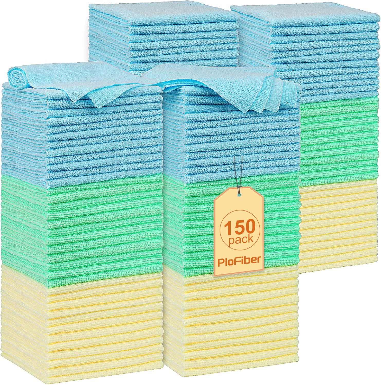 Shop Towels – 150 Pack Edgeless Microfiber Cleaning Cloths, Reusable Lint-Free Towels for Garage, Car Detailing, Kitchen & Glass – Ultra Absorbent Quick Dry Rags, 12"x12"