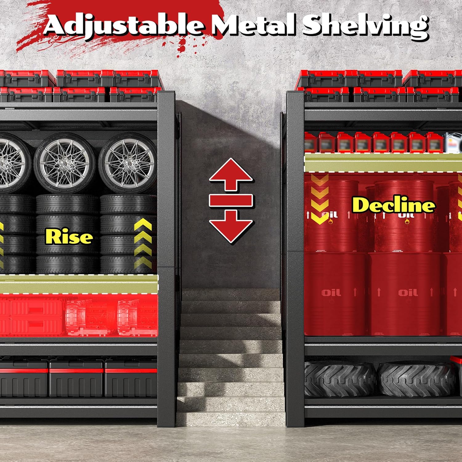 2500LBS Storage Shelves, 60.1" W Garage Shelving Heavy Duty, Adjustable Metal Shelving Unit, Storage Rack for Garage, Basement, Warehouse with Tool-Free Installation, 60.1" W x 24" D x 60.1" H