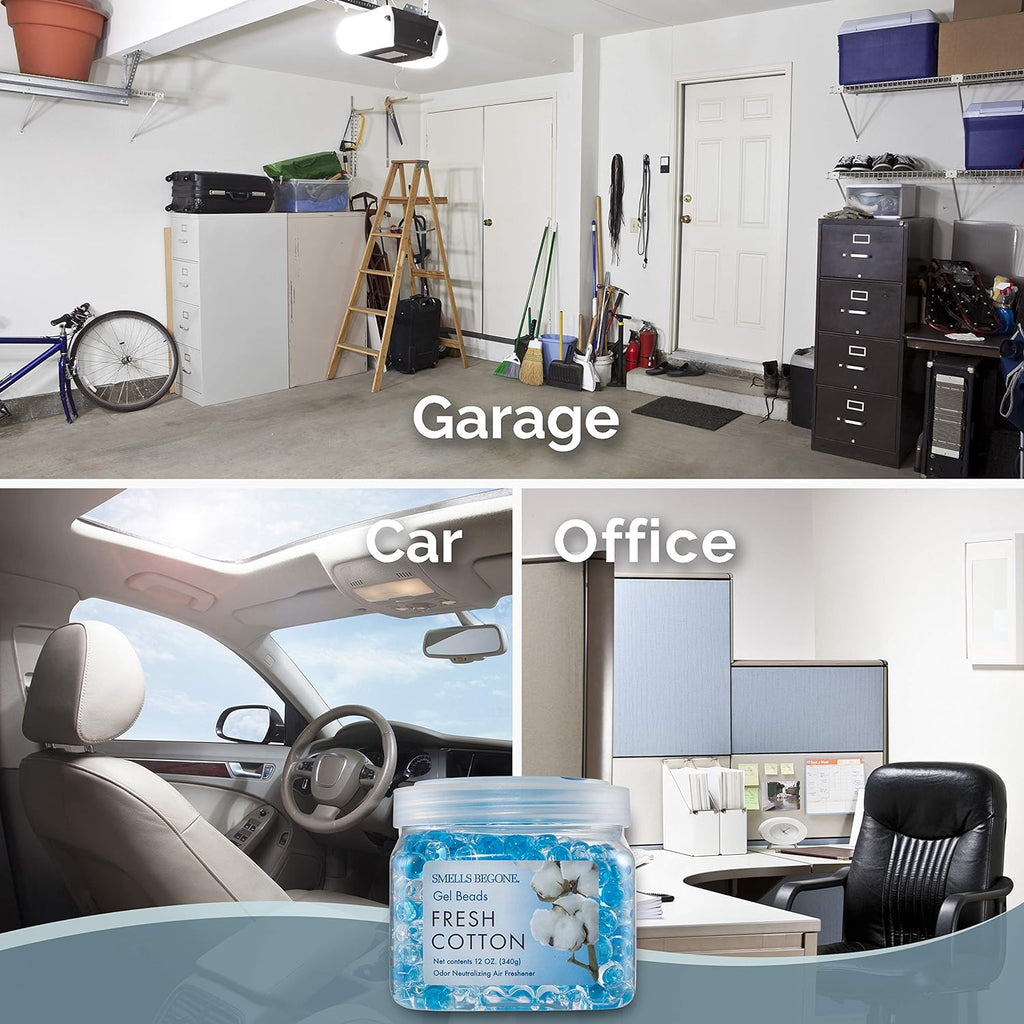 SMELLS BEGONE Odor Eliminator Gel Beads - 12 oz, Pack of 6 - Eliminates Odor in Bathrooms, Cars, Boats, RVs & Pet Areas - Air Freshener - Made with Essential Oils - Fresh Cotton Scent