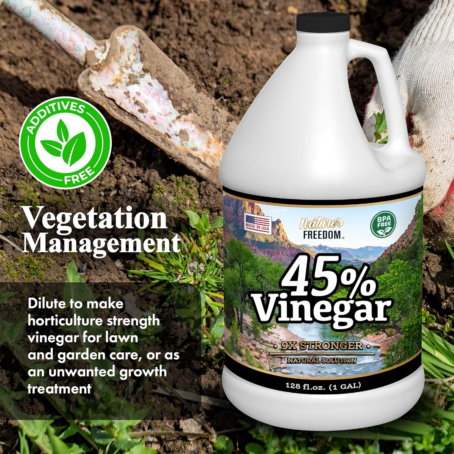4 Gallons Extra Strength Vinegar 45% with Funnel – Industrial Strength Multi-Purpose Solution for Outdoor Use