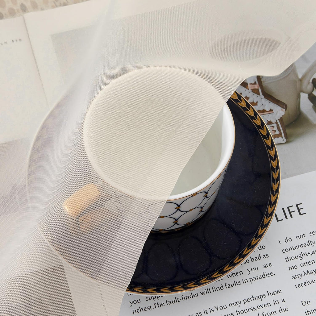 Chyhomenyc Cream Sheer Valances for Windows 2 Pack, Small Window Curtains for Living Room Bathroom Cafe Laundry Basement, Modern Top Dual Rod Pocket Voile Curtain, 42W x 14L inches