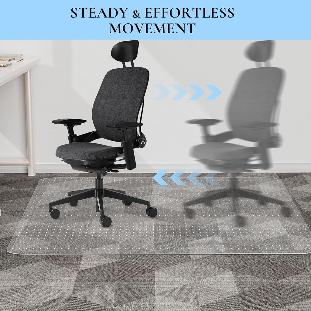 Office Chair Mat for Low Pile Carpet, 48” x 36” Transparent Office Desk Chair Mat for Carpeted Floors, Studded Carpet Floors Protector Mat for Home & Offices