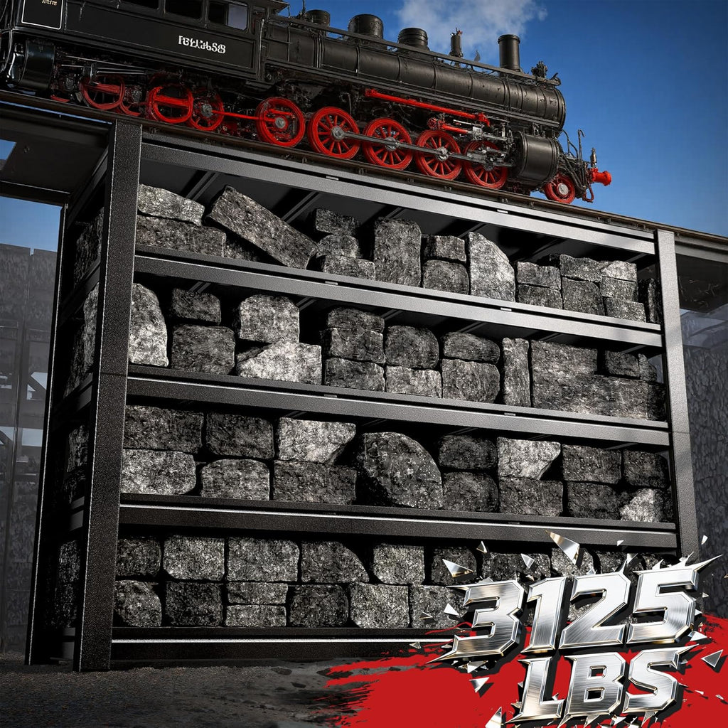 3125LBS Storage Shelves, 60.1" W Garage Shelving Heavy Duty, Adjustable Metal Shelving Unit, Storage Rack for Garage, Basement, Warehouse with Tool-Free Installation, 60.1" W x 24" D x 72.1" H