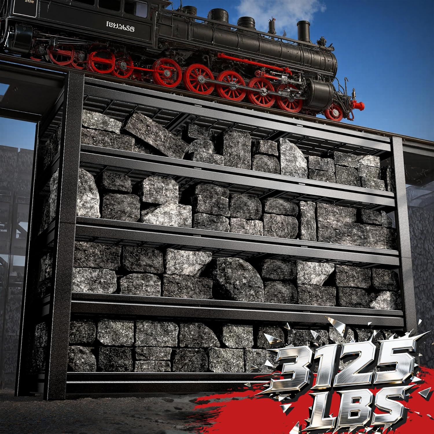 60.1" W Garage Shelving 3125LBS Metal Shelving Extra Wide Storage Shelves Adjustable 5 Tier Garage Shelves Industrial Metal Shelf for Basement Warehouse Shop 60.1" W x 24.1" D x 72" H