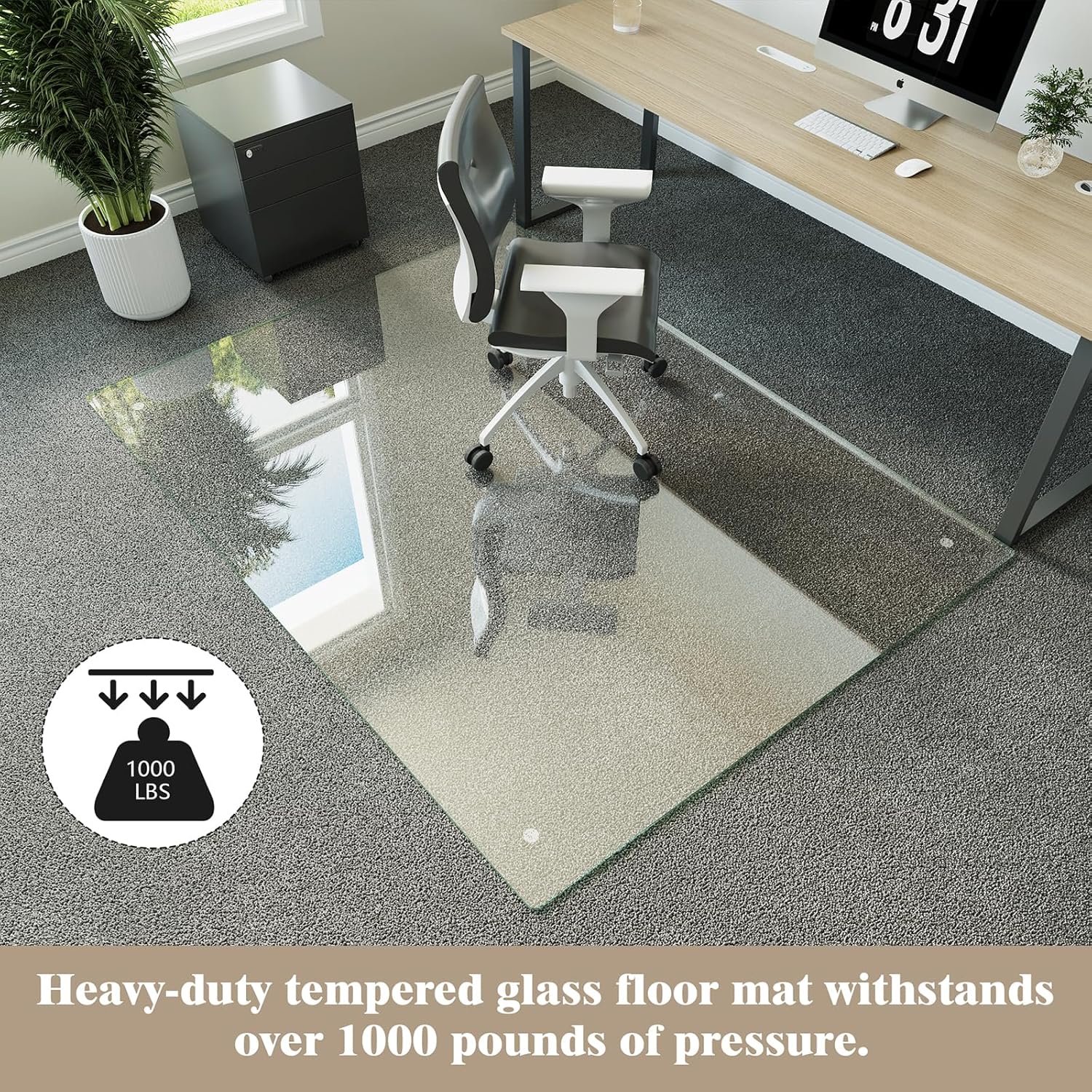 Koonmi Tempered Glass Chair Mat for Hardwood Floors & Carpets, 54" x 72“ Transparent Heavy Duty Office Floor Protector with Noise-Free Gliding Shatterproof for Home Office Desk