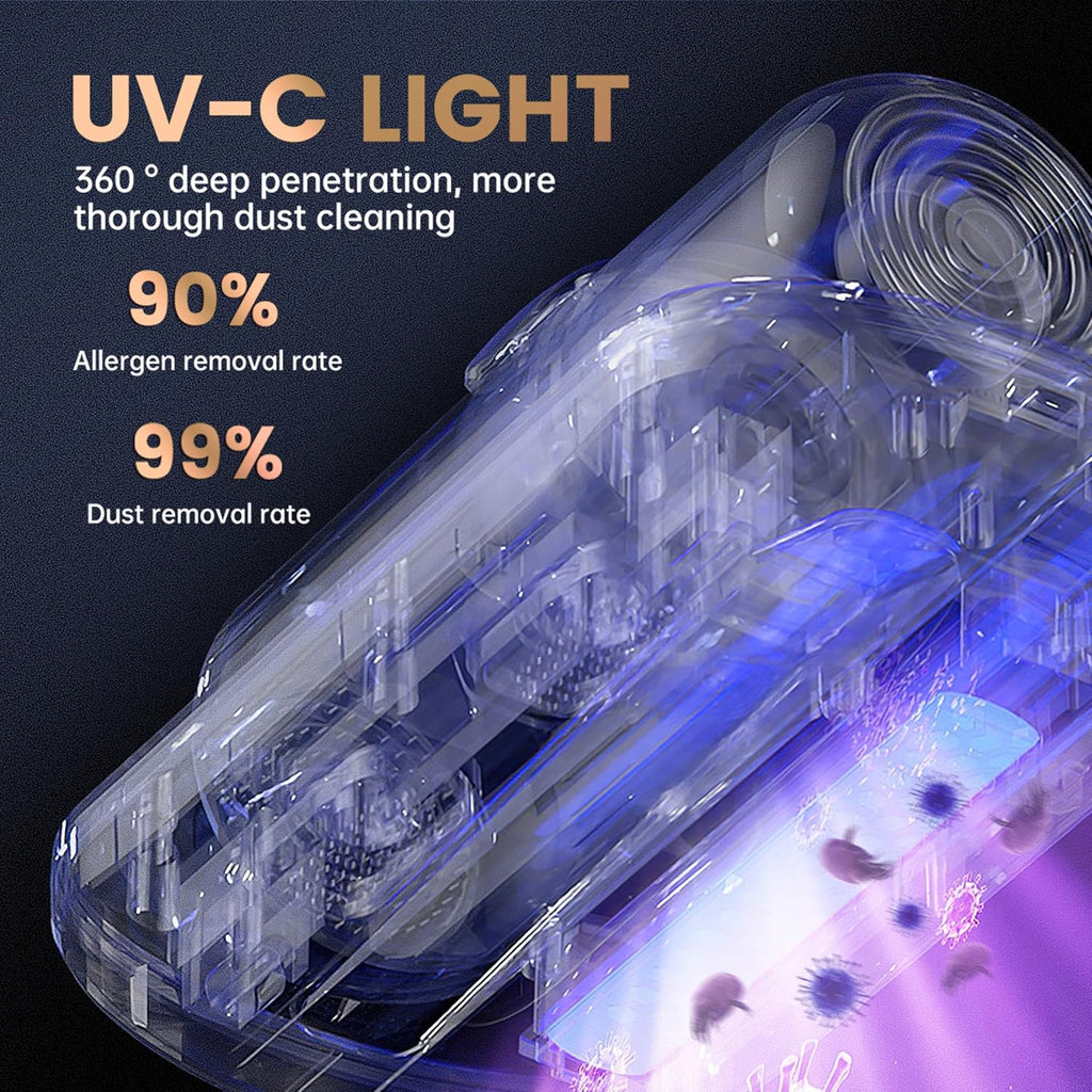 PATO Mattress Vacuum Cleaner, Wireless Handheld Bed Vacuum Cleaner With UV-C Light, HEPA Filter and Ultrasonic Vibration, 12KPa, Suitable for Beds, Sofas, Car Seats, Carpets (golden)