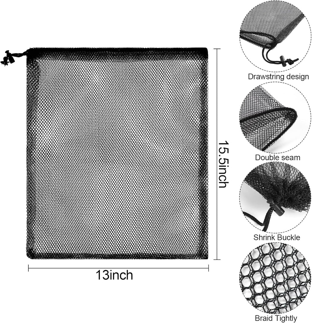 13"X15.5" 6Pcs Mesh Laundry Drawstring Bag Nylon Drawstring Gym Bag with Cord Lock Closure