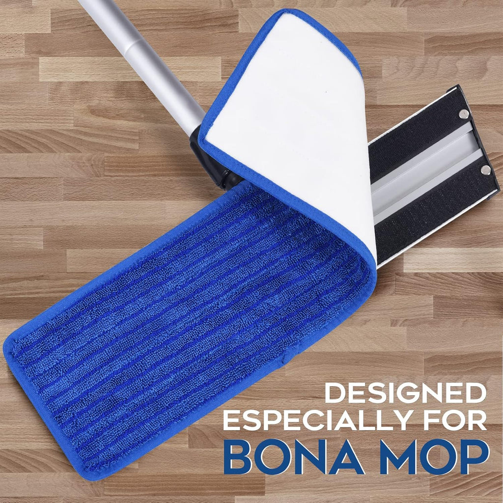 Matthew 18'' Microfiber Mop Replacement Pads for Wet Dry Reusable Mops Floor Home Commercial Cleaning Refills, Machine Washable Compatible with Bona Mop&Any Microfiber Flat Mop System Blue (12 Pack)
