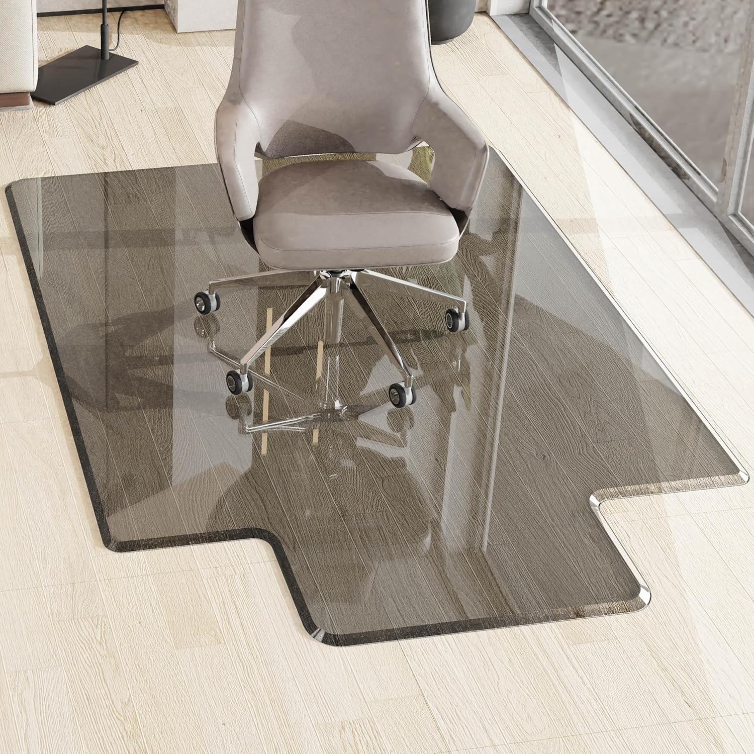 Beveled Edge Irregular Office Chair Mat with Lip for Carpet or Hardwood Floor Crystal Gray 36" x 48" Smooth Glide and Easy Roll On/Off, Heavy Duty and Non-Slip Floor Chair Mat with Lip
