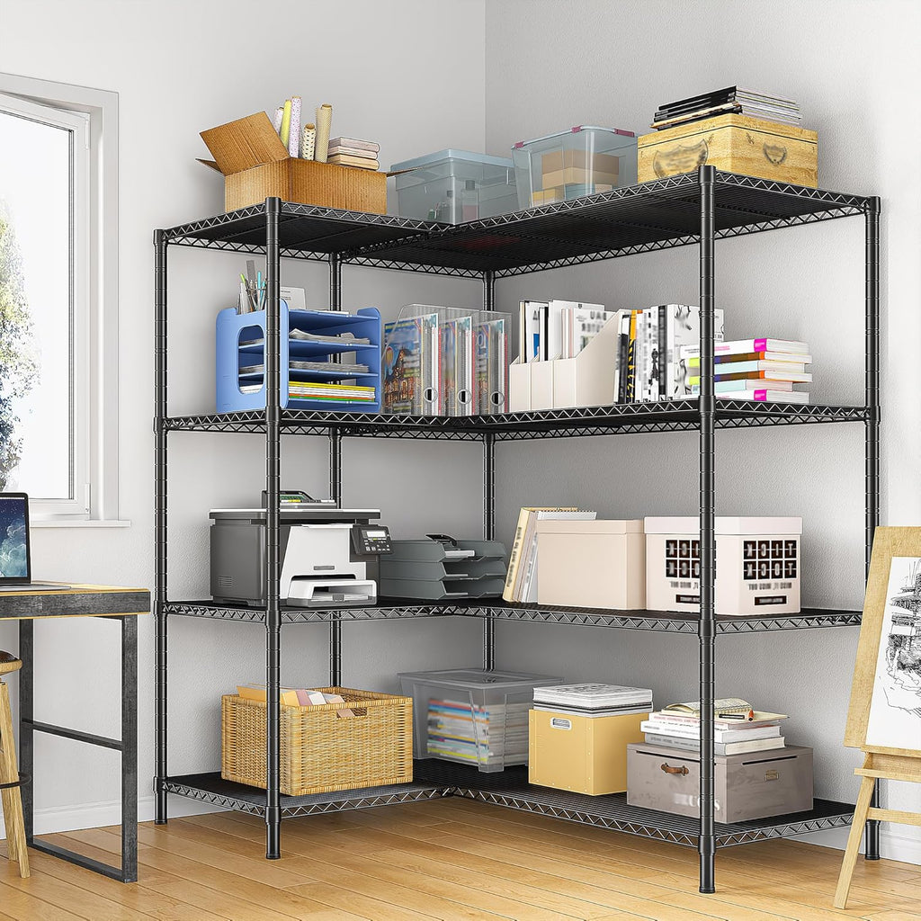 52.36''W Storage Shelves Metal Shelving Unit Load 1120LBS 4 Tier Wire Shelving for Storage Rack Adjustable Garage Shelving Heavy Duty for Pantry Kitchen Garage,52.36Wx13.78Dx59H