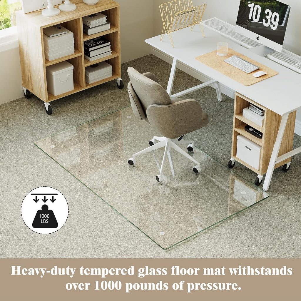 Koonmi Tempered Glass Chair Mat for Hardwood Floors & Carpets, 30" x 55“ Transparent Heavy Duty Office Floor Protector with Noise-Free Gliding Shatterproof for Home Office Desk