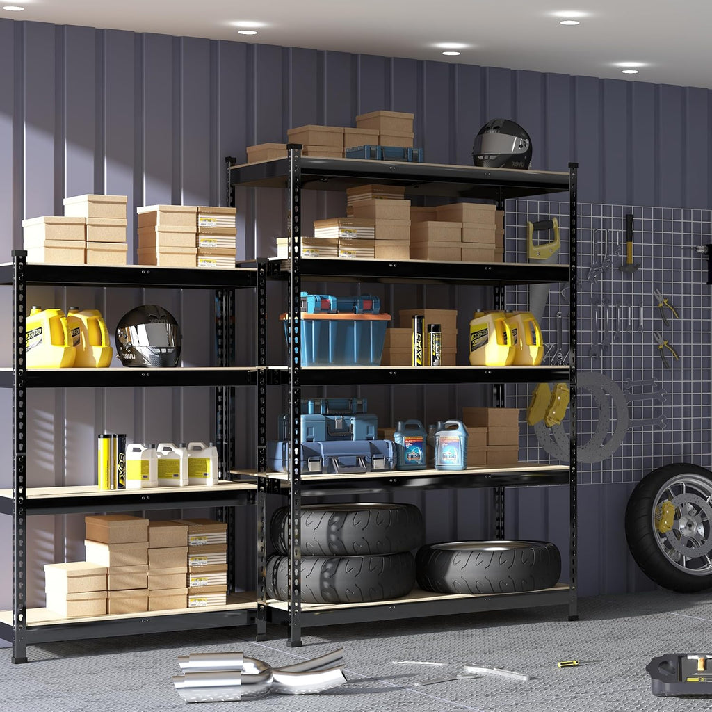 PrimeZone 10 Pack Heavy Duty Storage Shelves - 47" W x 18" D x 71" H 5 Tier Adjustable Garage Storage Shelving, Metal Storage Utility Rack Shelf Unit for Warehouse Pantry Closet Kitchen, Black
