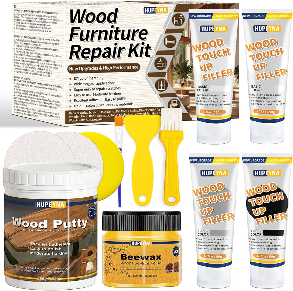 Wood Repair Kit, Wood Furniture Repair Kit, Wood Filler, Wood Putty and Beeswax- Repair Stains, Scratch, Cracks, Hole, Discoloration for Wooden Door, Table, Cabinet, Bed, Floor (Tech Gray Series)