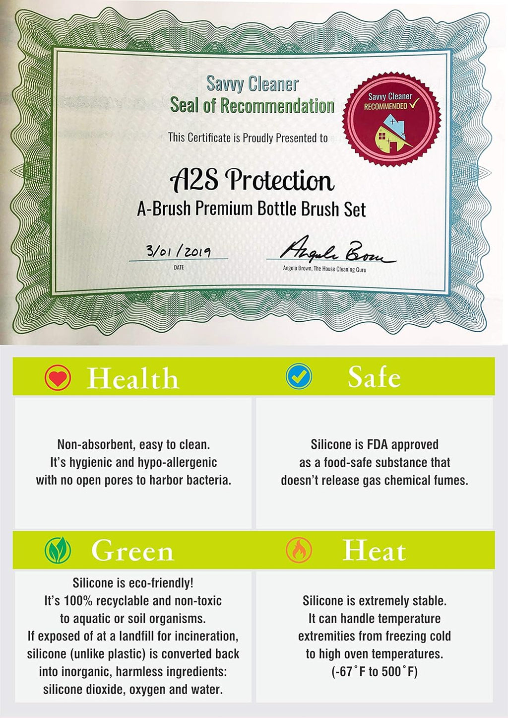 A-Brush Silicone Bottle Cleaner Brush, 2 Piece Set, Flexible, Long Handle - Water Bottle Cleaner, Baby Bottle Nipple Brush for Plastic & Glass, BPA-Free Dish Washing Brush A2S Protection