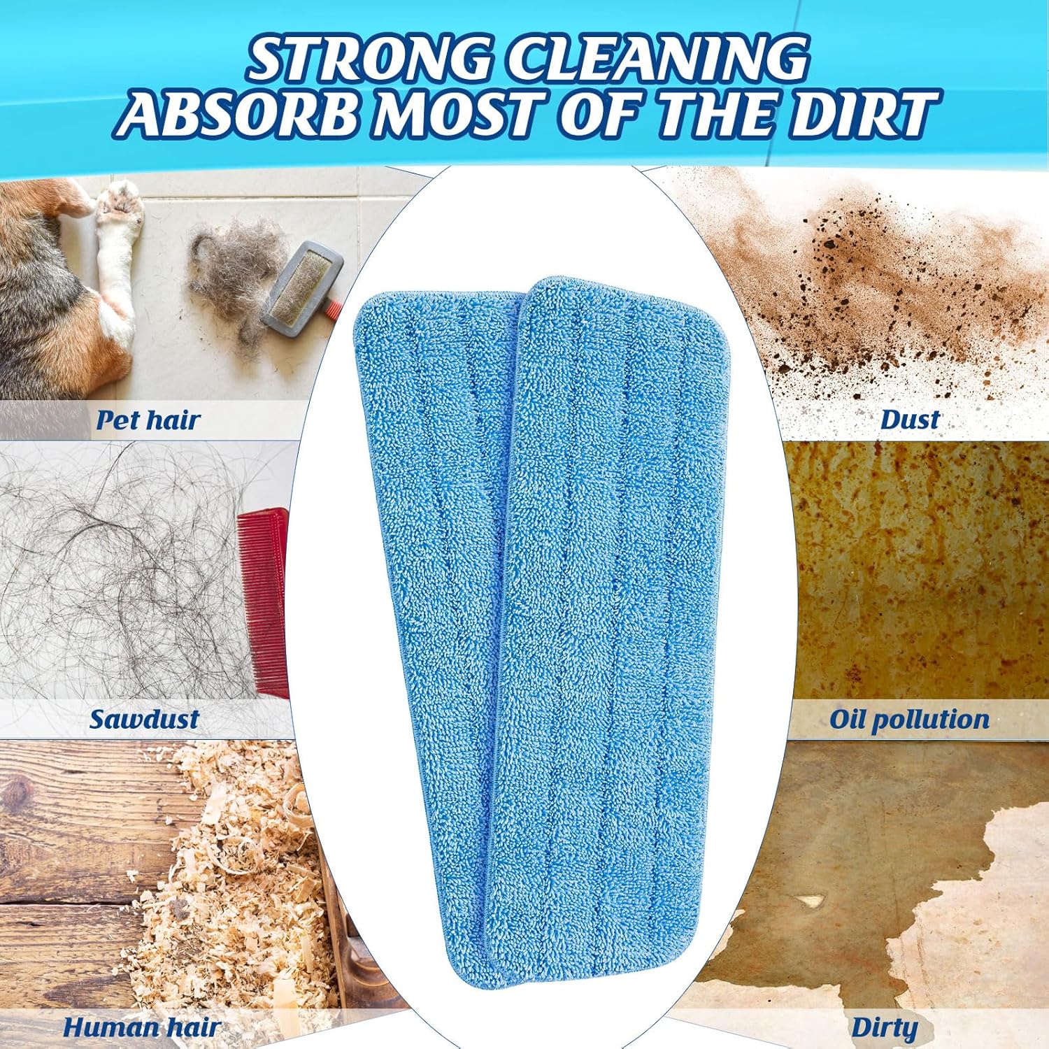 24 Pack Microfiber Mop Pad, Spray Mop Replacement Heads for Wet Dry Mops, Machine Washable Reusable Household Replacement Pads for Hardwood and Hard Surface Floor Cleaning and Scrubbing