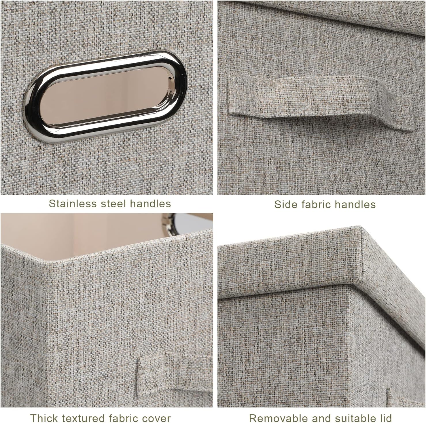 Medium 15" 21 Quart Collapsible Stackable Storage Bins with Lids, 1 Pack Beige Foldable Fabric Closet Storage Boxes with Lids, Heavy-duty Linen Baskets for Bedroom