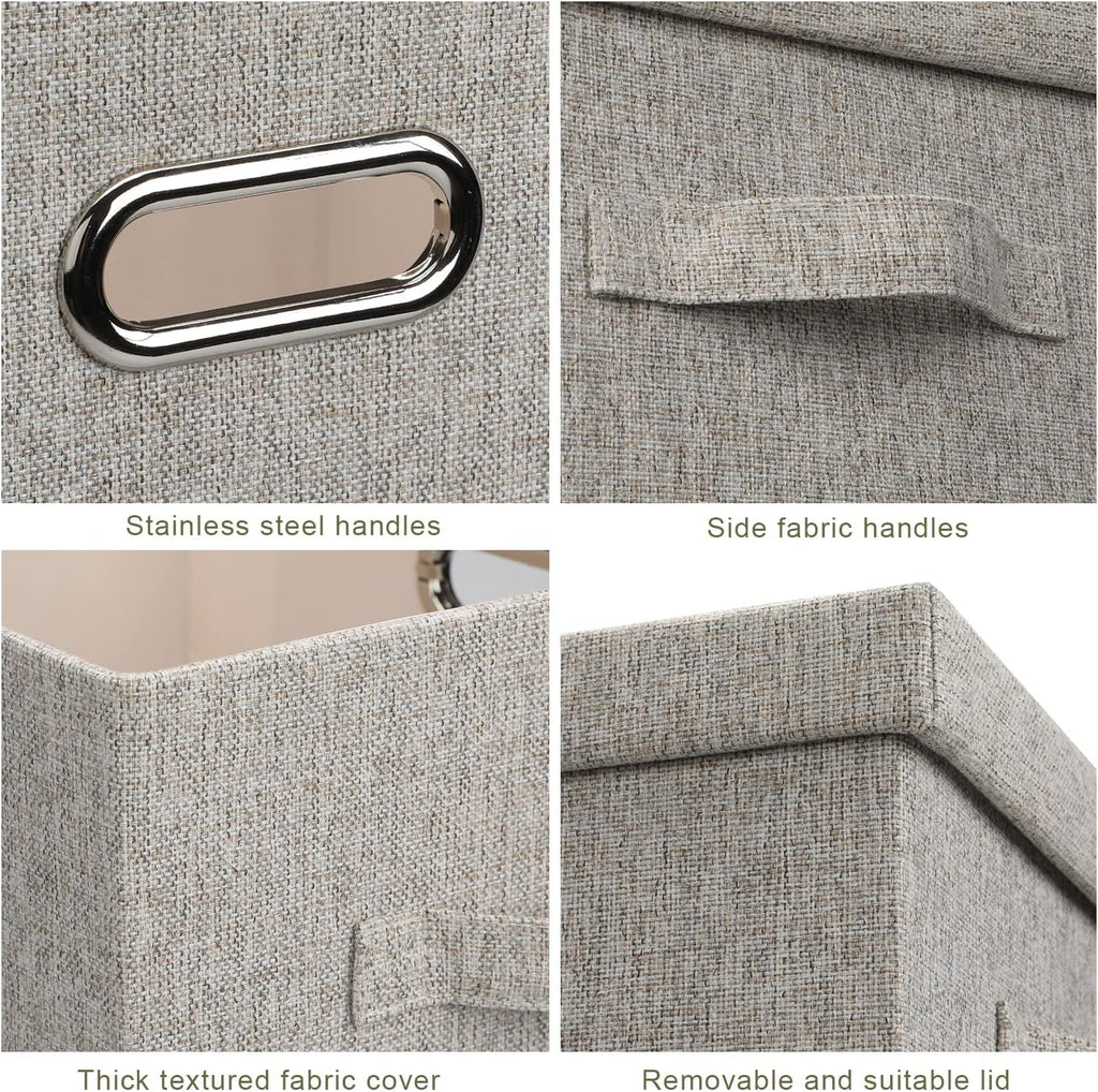 Large 17 36 Quart Collapsible Stackable Storage Bins with Lids, 1 Pack Beige Foldable Fabric Closet Storage Boxes with Lids, 4 Handles Toy Heavyduty Dark Gray Linen Storage Cube Box