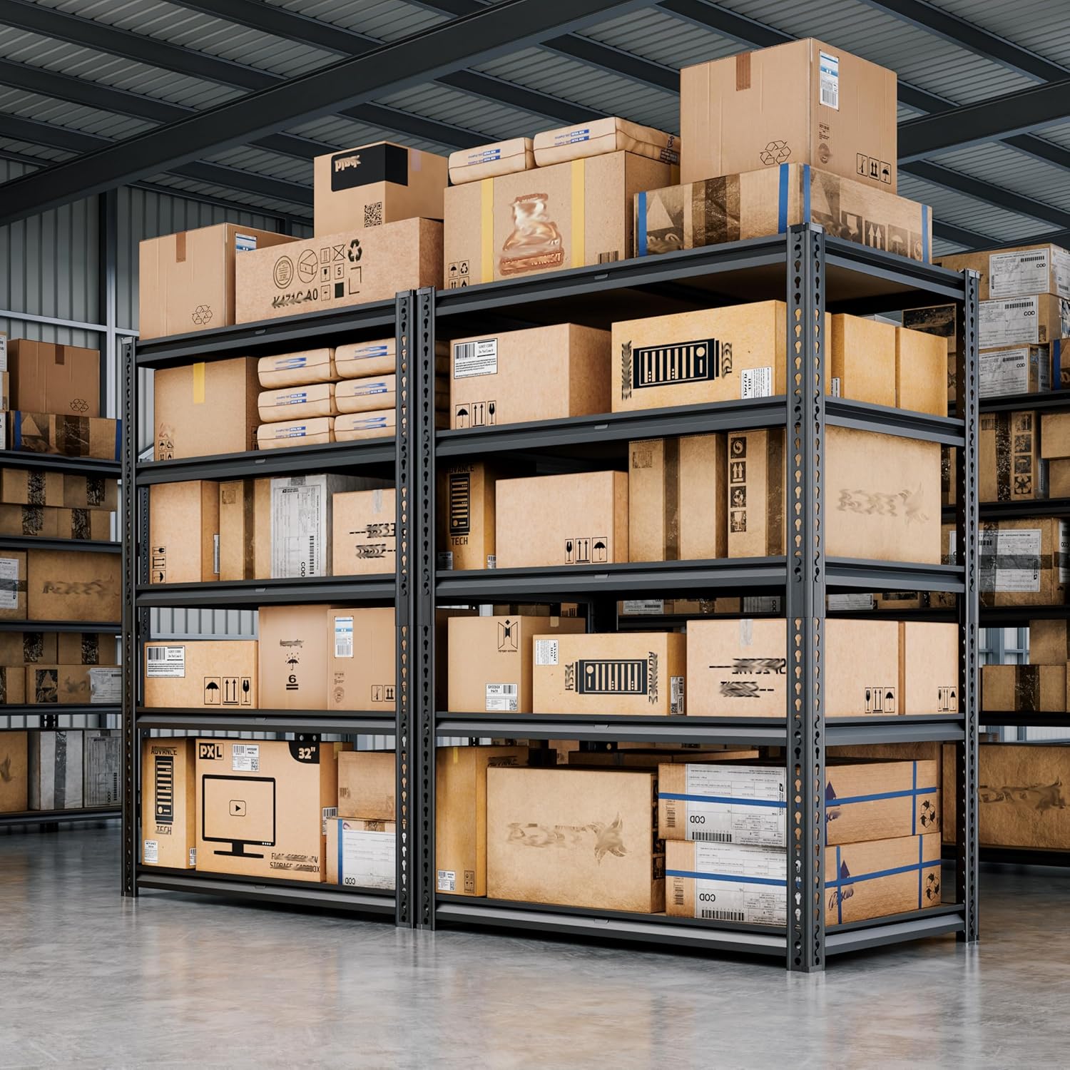 72"H Storage Shelves heavy duty, 2200LBS Garage Shelving, 5 Tier Metal Shelving Unit Adjustable Garage Shelves Utility Rack Shelf for Storage Warehouse Pantry Closet,40" W × 20" D × 72" H, Black, 2PCS