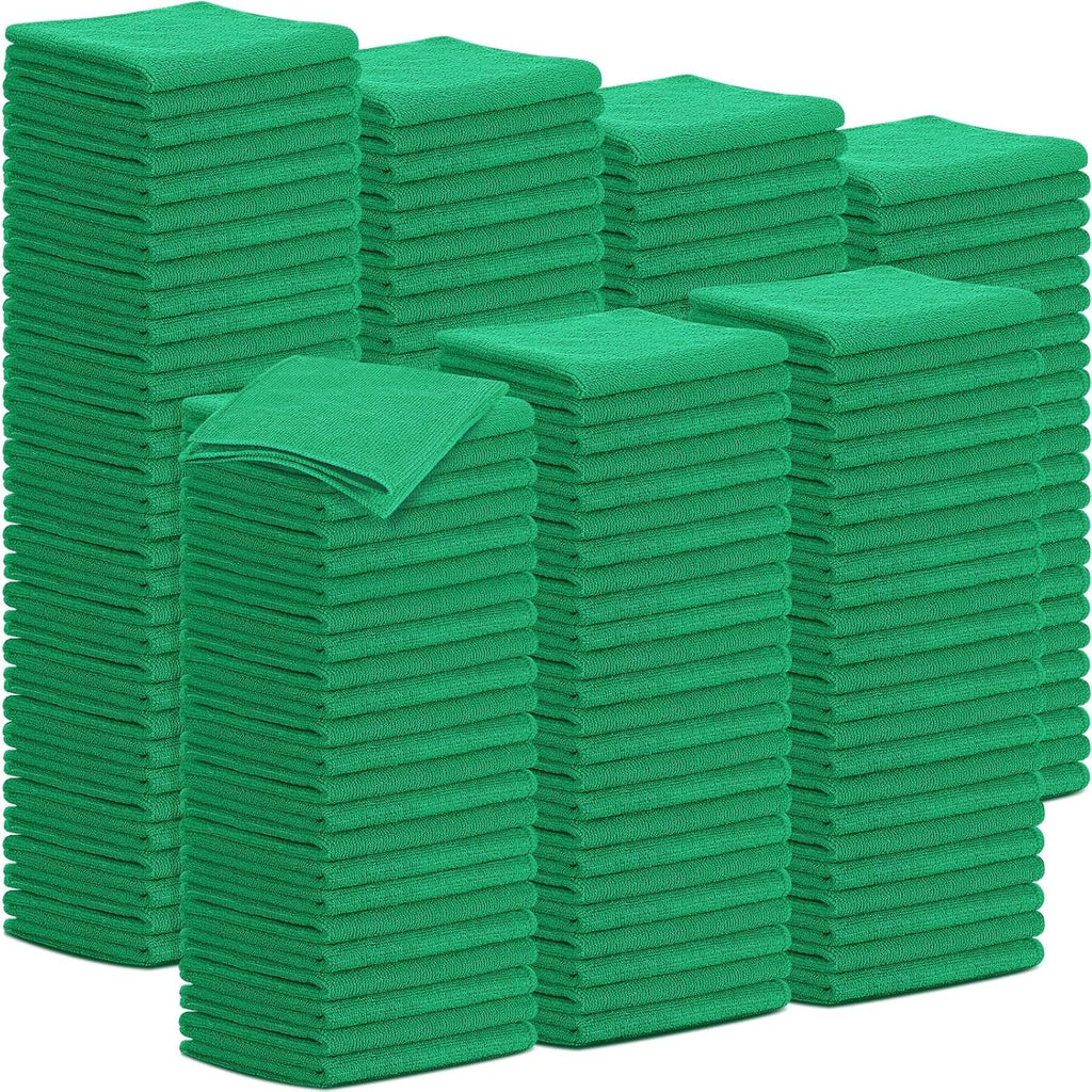 Tenare 100 Pack 12'' x 12'' Microfiber Cleaning Cloths Reusable Cleaning Rags Bulk Microfiber Towels Softer Highly Absorbent Washcloths for House Kitchen Car Window(Green)