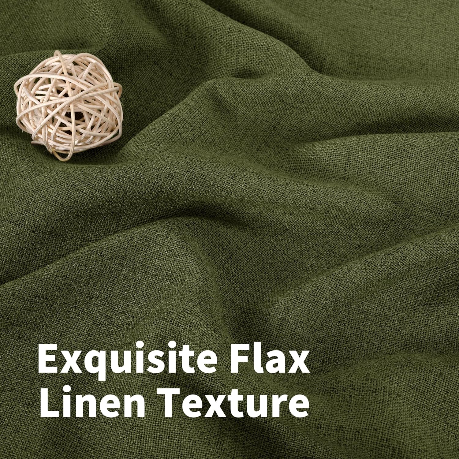 YoungsTex Olive Green Linen Curtains 63 Inch Length for Living Room, Light Filtering Textured Drapes with Rod Pocket/Back Tab Semi Sheer Window Treamtments for Bedroom, 2 Panels, 52 X 63 Inch