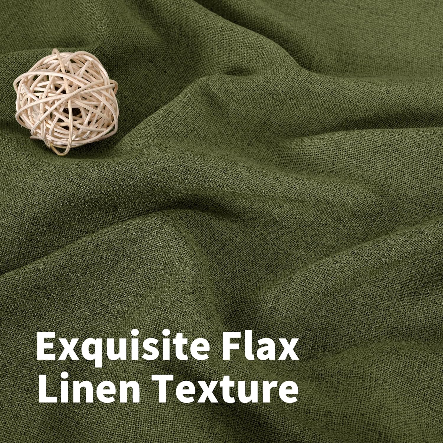 YoungsTex Olive Green Linen Curtains 78 Inch Length for Living Room, Light Filtering Semi Sheer Window Drapes with Rod Pocket Back Tab for Office Dining Bedroom, 2 Panels, 52 X 78 Inch