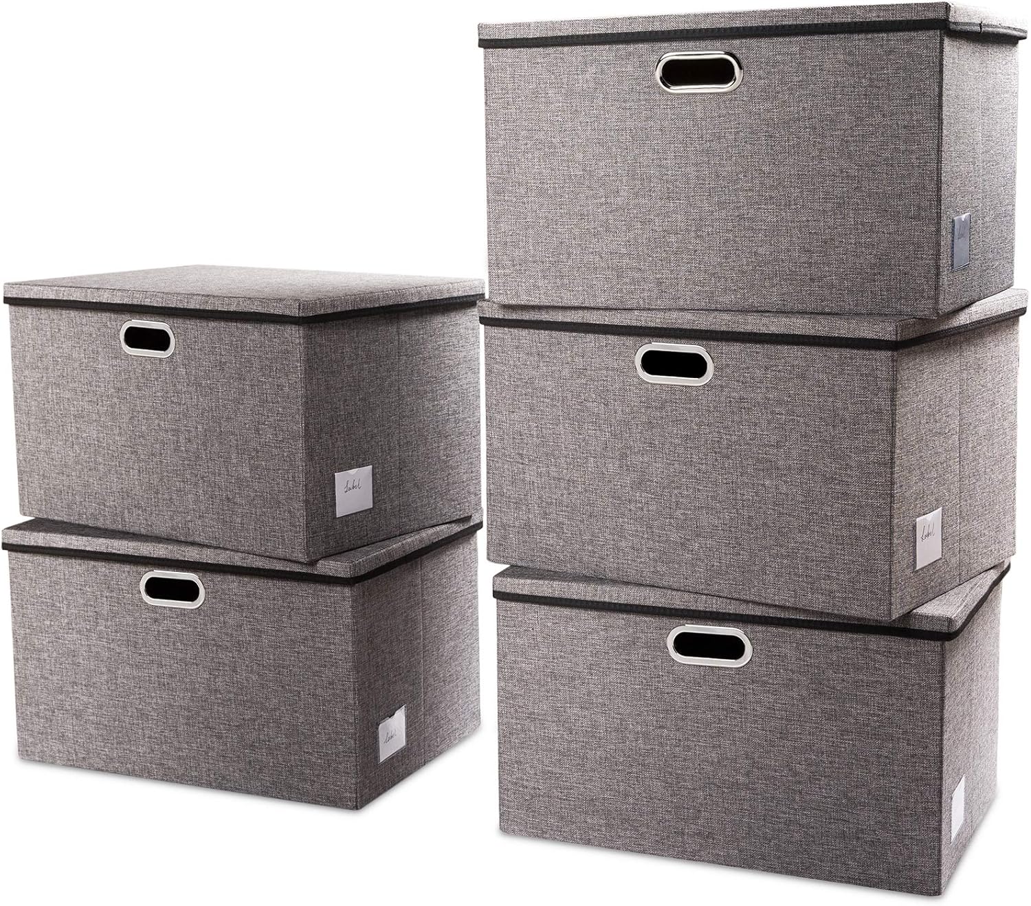 PRANDOM Extra Large Collapsible Storage Bins with Lids [5-Pack] Linen Fabric Foldable Storage Baskets Boxes Organizer Containers Cube with Cover for Bedroom Closet Office Nursery (22.8x15.75x13.8)