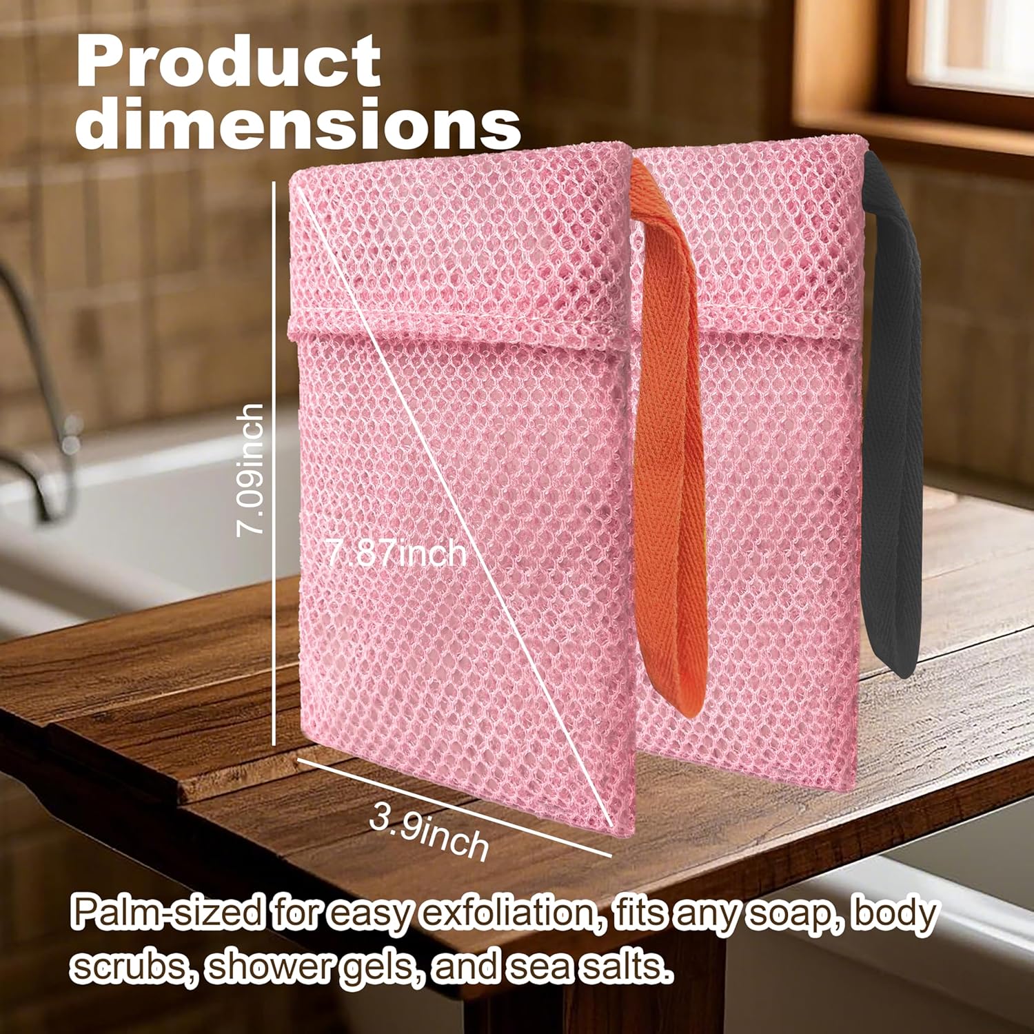 2 Pack Soap Bag Deep Roughness,Bar Soap Pouch Saver Pocket,Body Scrubber Shower Sponge Loofah,Exfoliating Bath Sponge (Pink)