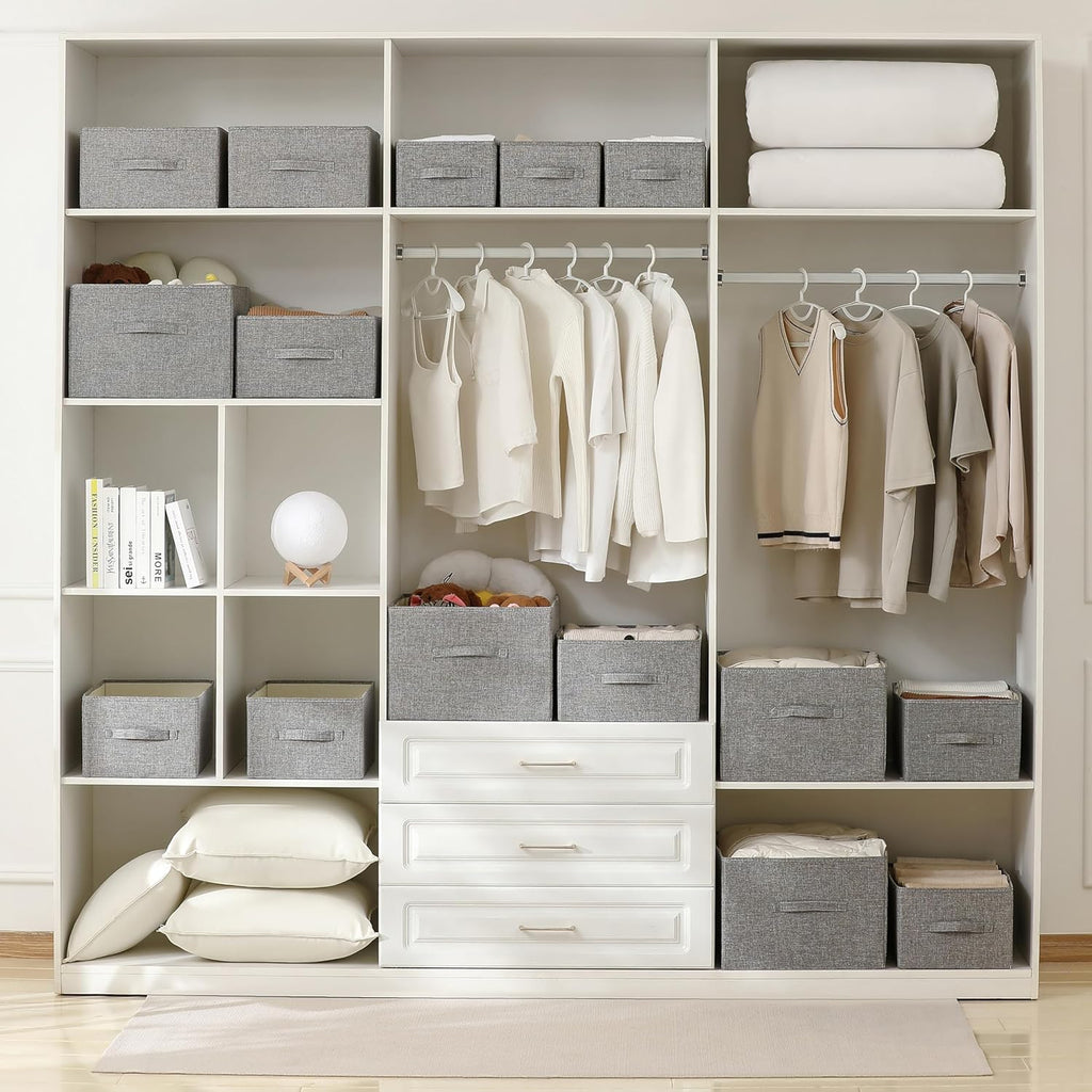 Linen Folding Storage Bins, 3 Pack Large Storage Baskets, Washable, Clothing Storage Bins with Handle, Closet Organizer for Storage Sweater,Sheets(dark grey, 16"x9½"x6¾")