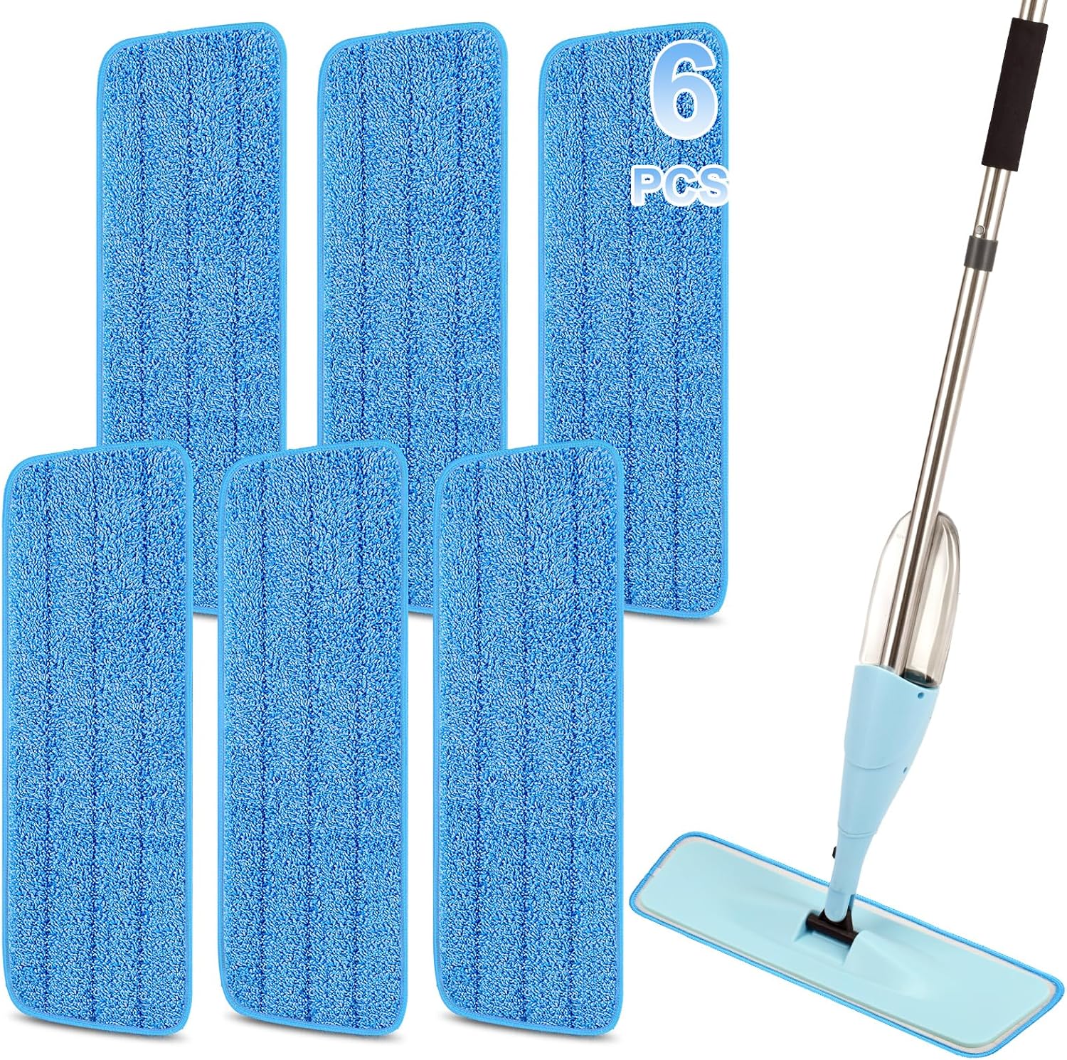 16.5 Inch Reusable Mop Pads Microfiber Spray Mop Replacement Heads for Wet/Dry Mops Compatible with Bona Floor Care System (6 Pack)