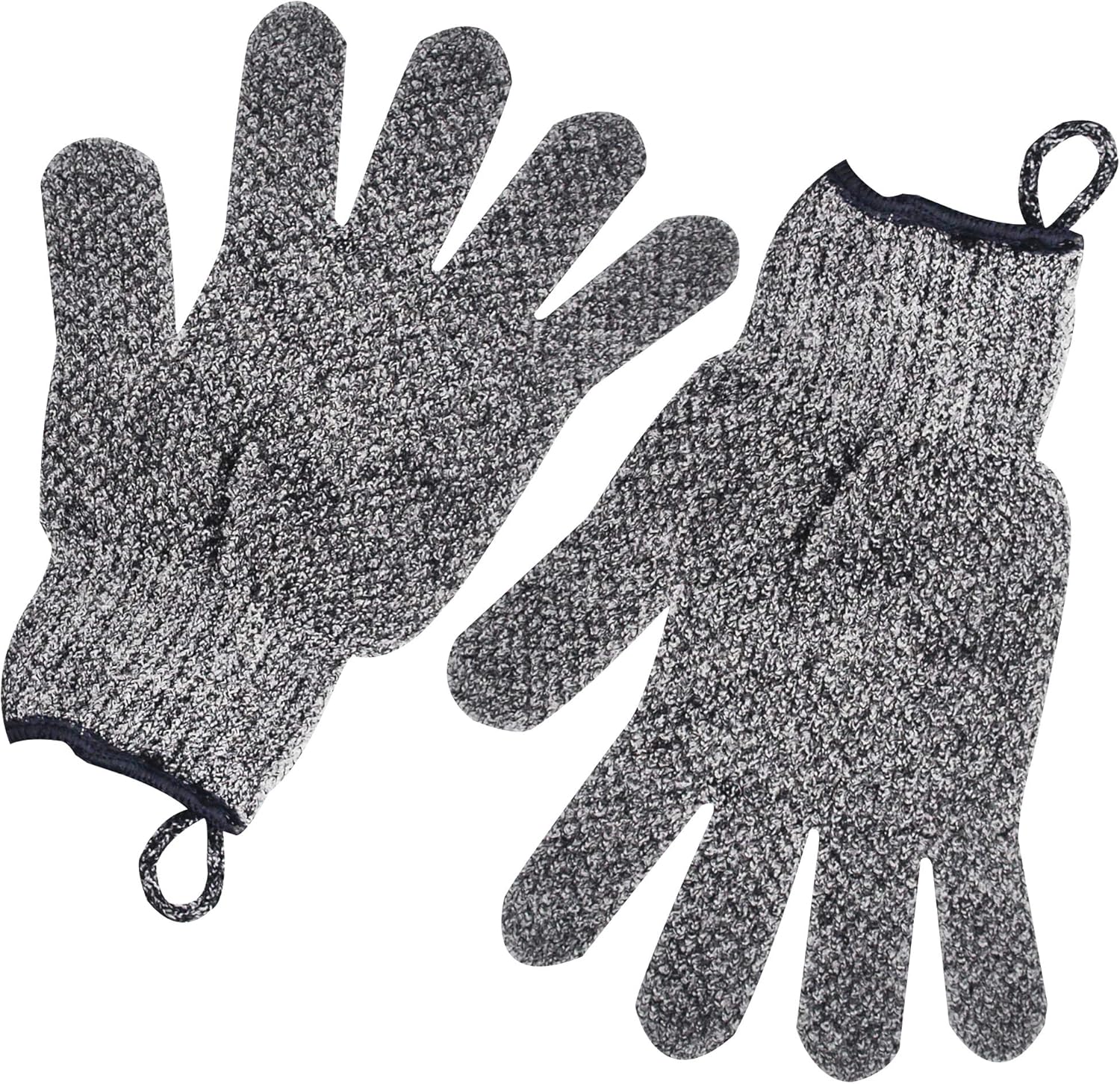 Exfoliating Gloves with Hanging Loop - 1 Pair Bamboo Charcoal Bath/Shower Gloves, Bath Gloves for Shower Exfoliating and Ingrown Hair/Dead Skin Remover - Bamboo Charcoal - Exfoliator Mitt Scrub Gloves