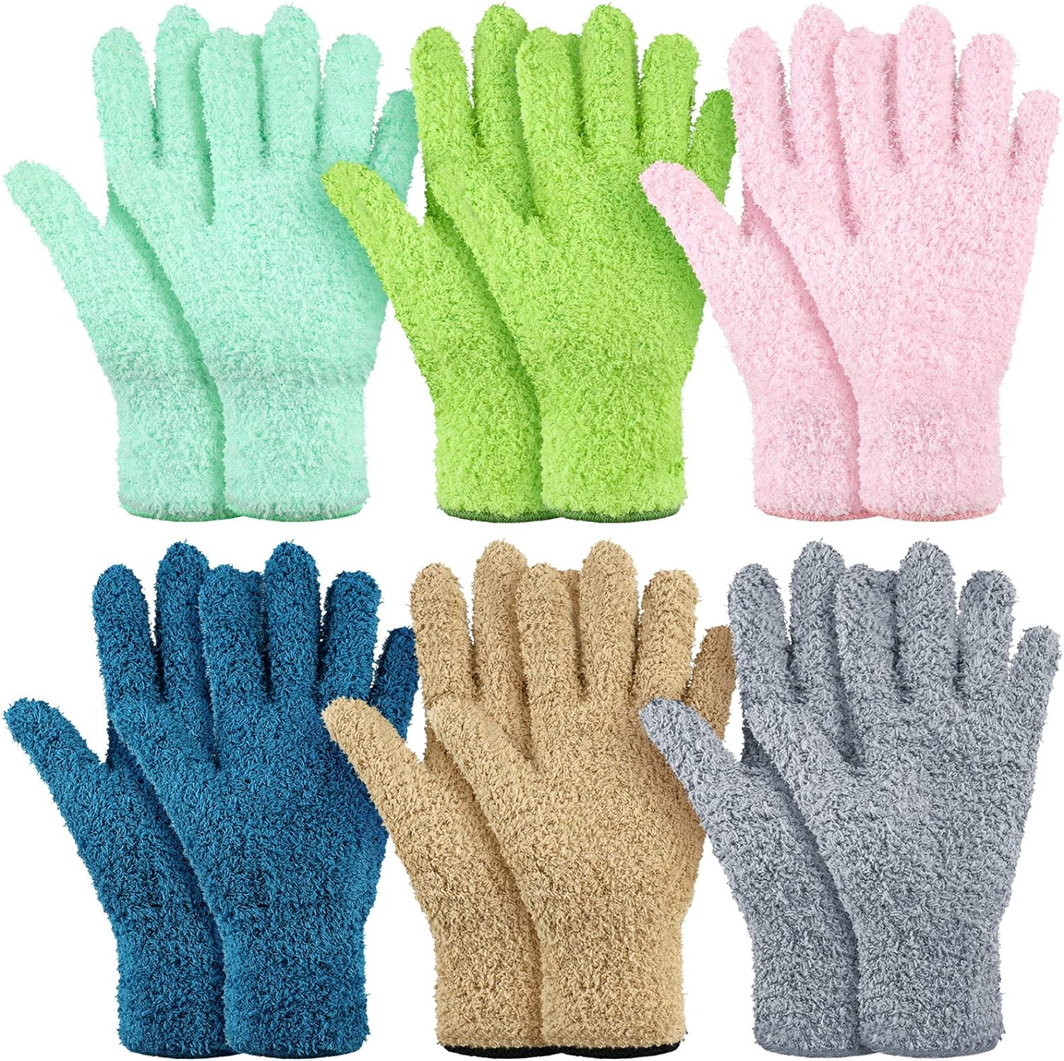 Bencailor 6 Pairs Microfiber Dusting Gloves, Dusting Cleaning Gloves Microfiber Gloves for Plants House Blinds Car Dust Mitt (Fresh Color,Medium)