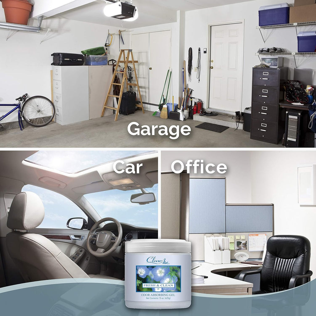 Clear Air Odor Absorber Gel - 15 oz, Pack of 2 - Air Freshener Absorbs and Eliminates Odors in Bathrooms, Cars, Boats, RVs and Pet Areas - Made with Essential Oils - Fresh & Clean Scent