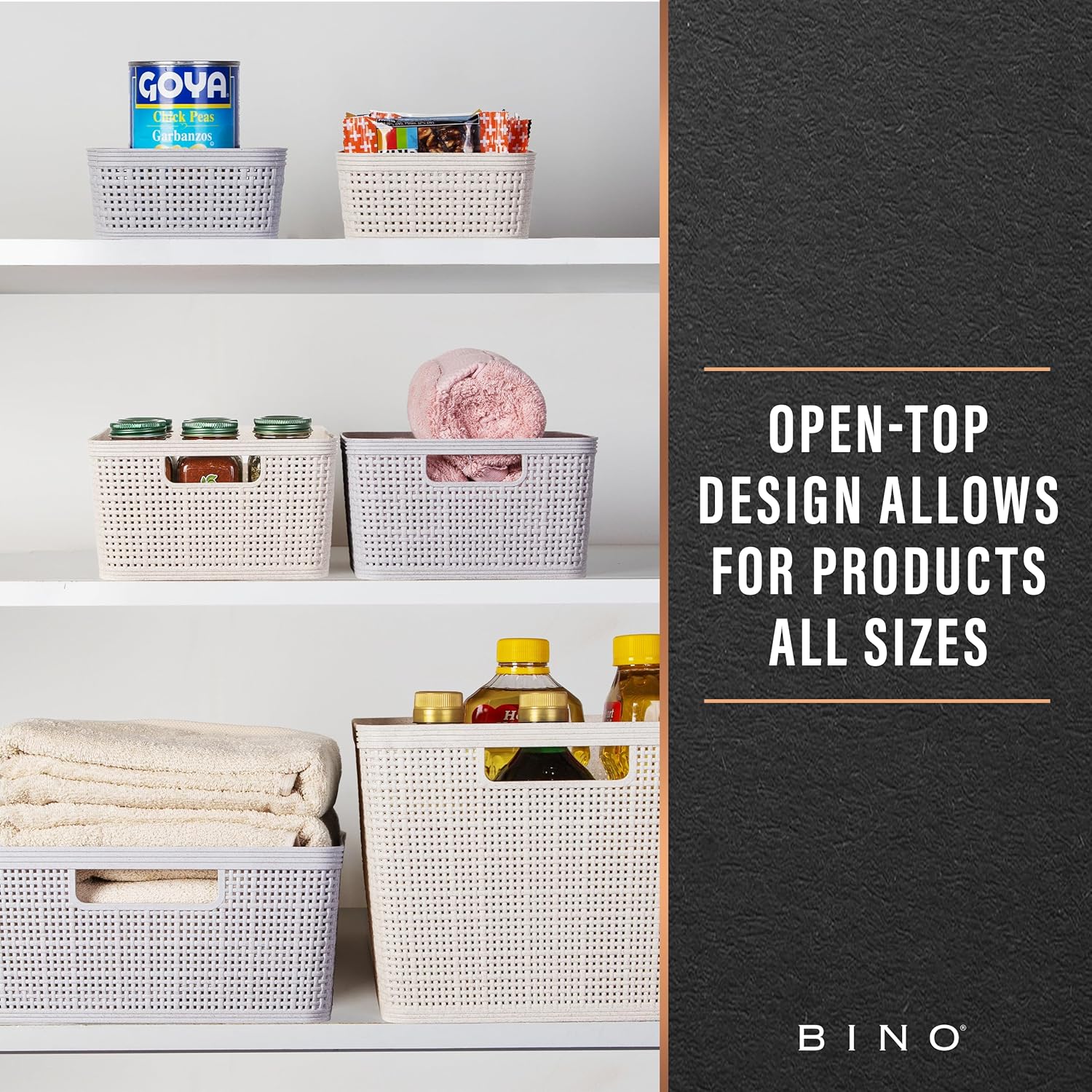 BINO | Woven Plastic Basket | Small (Natural Grey), 5-Pack | THE JUTE COLLECTION | Home Organization, Space - Saving Storage, Stylish Design | Jute Basket | Plastic Storage Basket