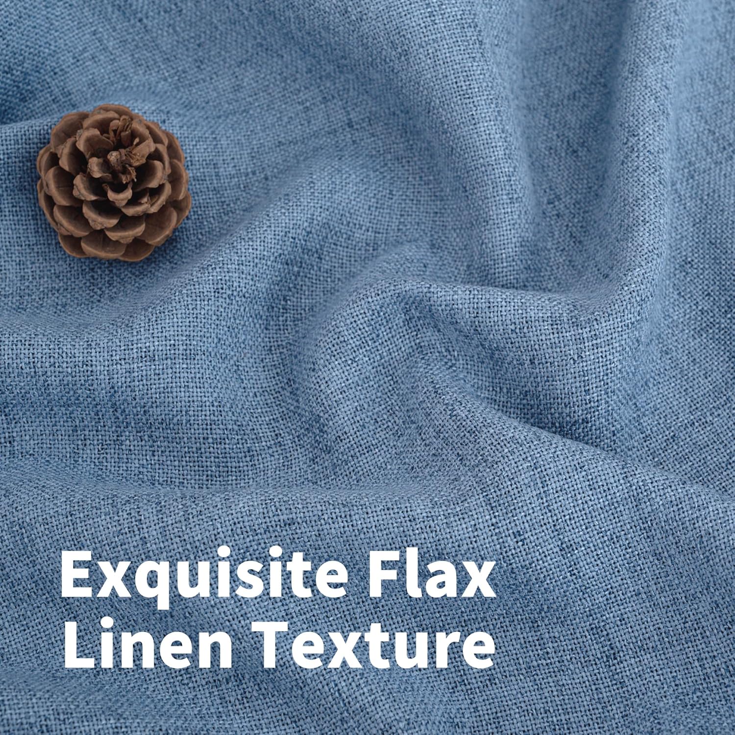 YoungsTex Denim Blue Linen Curtains 90 Inch Length for Living Room, Light Filtering Semi Sheer Window Drapes Rod Pocket Back Tab Curtain Extra Long for Bedroom Office Privacy, 2 Panels, 52 X 90 Inch