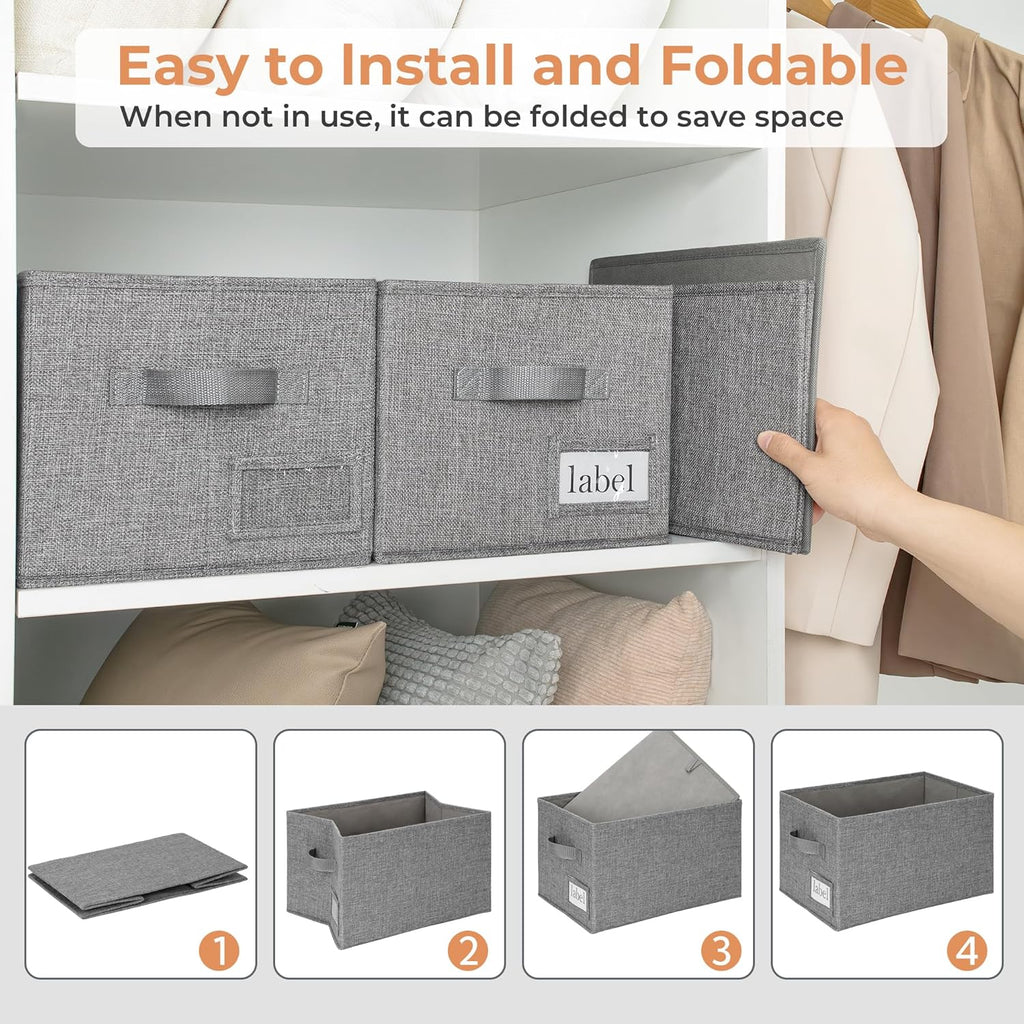 GRANNY SAYS Storage Bins for Shelves, Closet Bins with Label Holders, Fabric Storage Bin for Bedroom, Decorative Storage Containers for Organizing Living Room, Dark Gray, 3-Pack