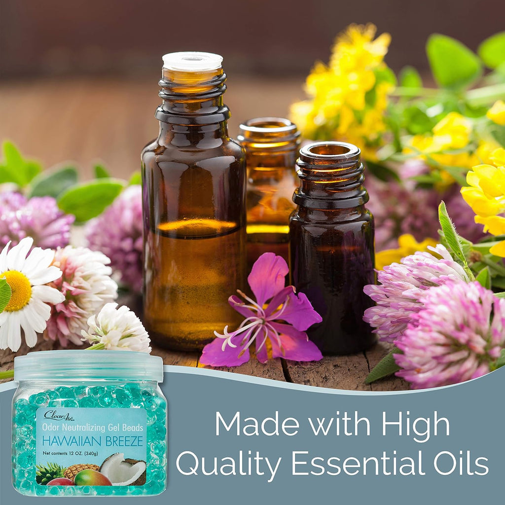 Clear Air Odor Eliminator Gel Beads - 12 oz, Pack of 2 - Air Freshener Made with Essential Oils - Eliminates Odors in Bathrooms, Cars, Boats, RVs & Pet Areas - Hawaiian Breeze Scent