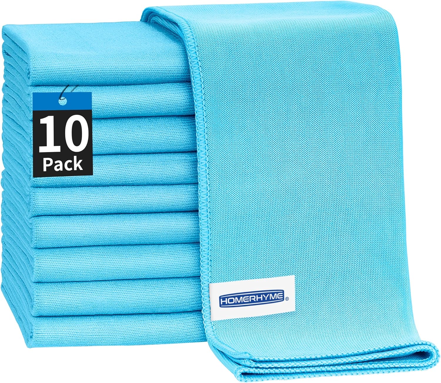 HOMERHYME Microfiber Glass Cleaning Cloth - 10 Pack Polishing Cloths, 16" x 14" Window Cleaning Towel, Streak Free, Lint Free, Great for All Delicate Surface, Glasses, Stainless Steel, Windshield.