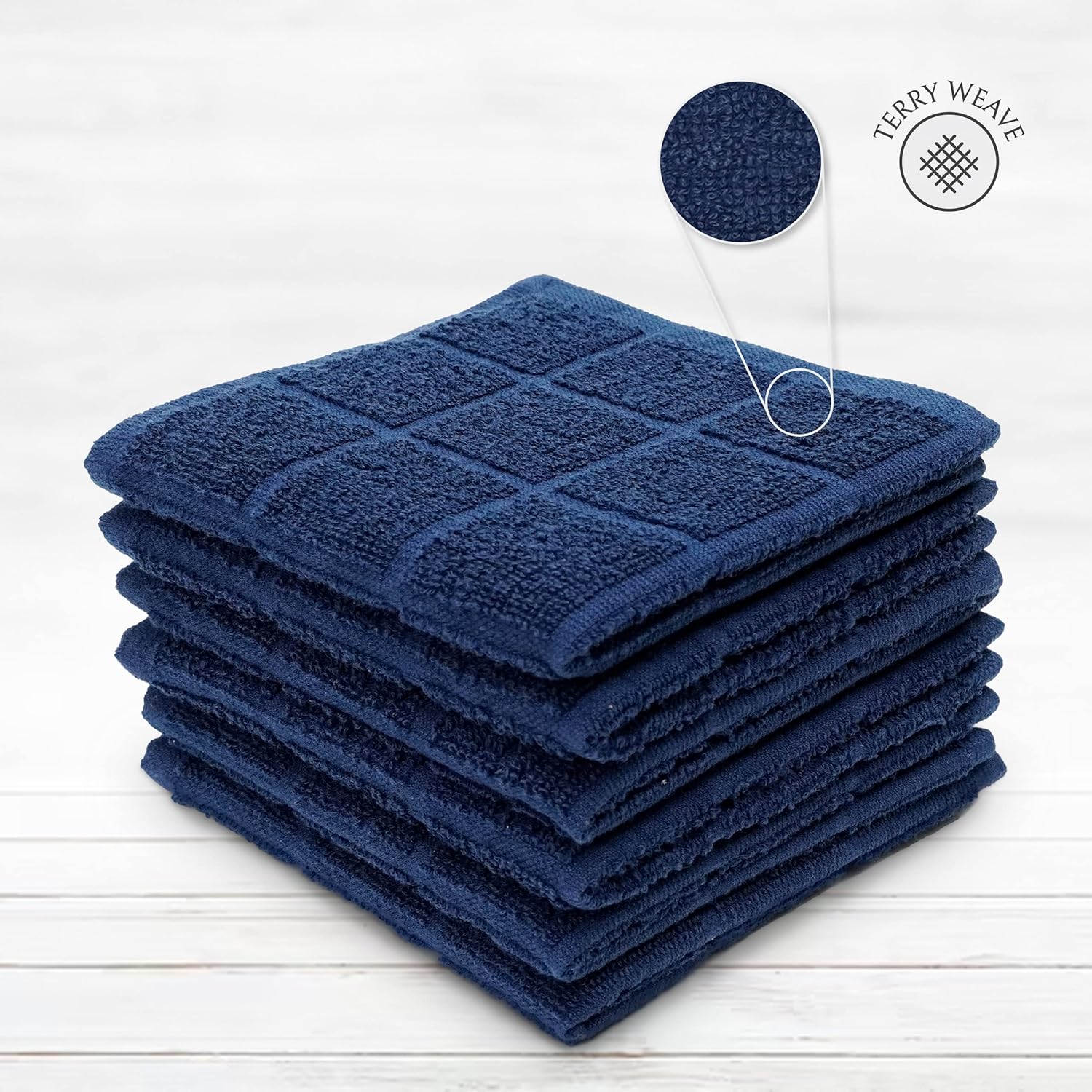 100% Cotton Terry Dish Cloth & Dish Towel, 6 Pack, Super Soft and Absorbent Kitchen Towels, Perfect for Kitchen Cleaning and Dish Washing (Navy Blue 6 Pack)