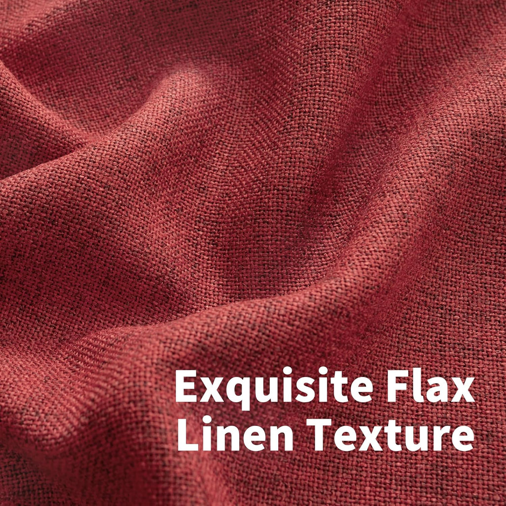 YoungsTex Red Linen Curtains 48 Inch Length for Kitchen, Short Semi Sheer Window Drapes with Rod Pocket Back Tab Light Filtering for Christmas Living Room Bedroom Bathroom, 2 Panels, 42 X 48 Inch