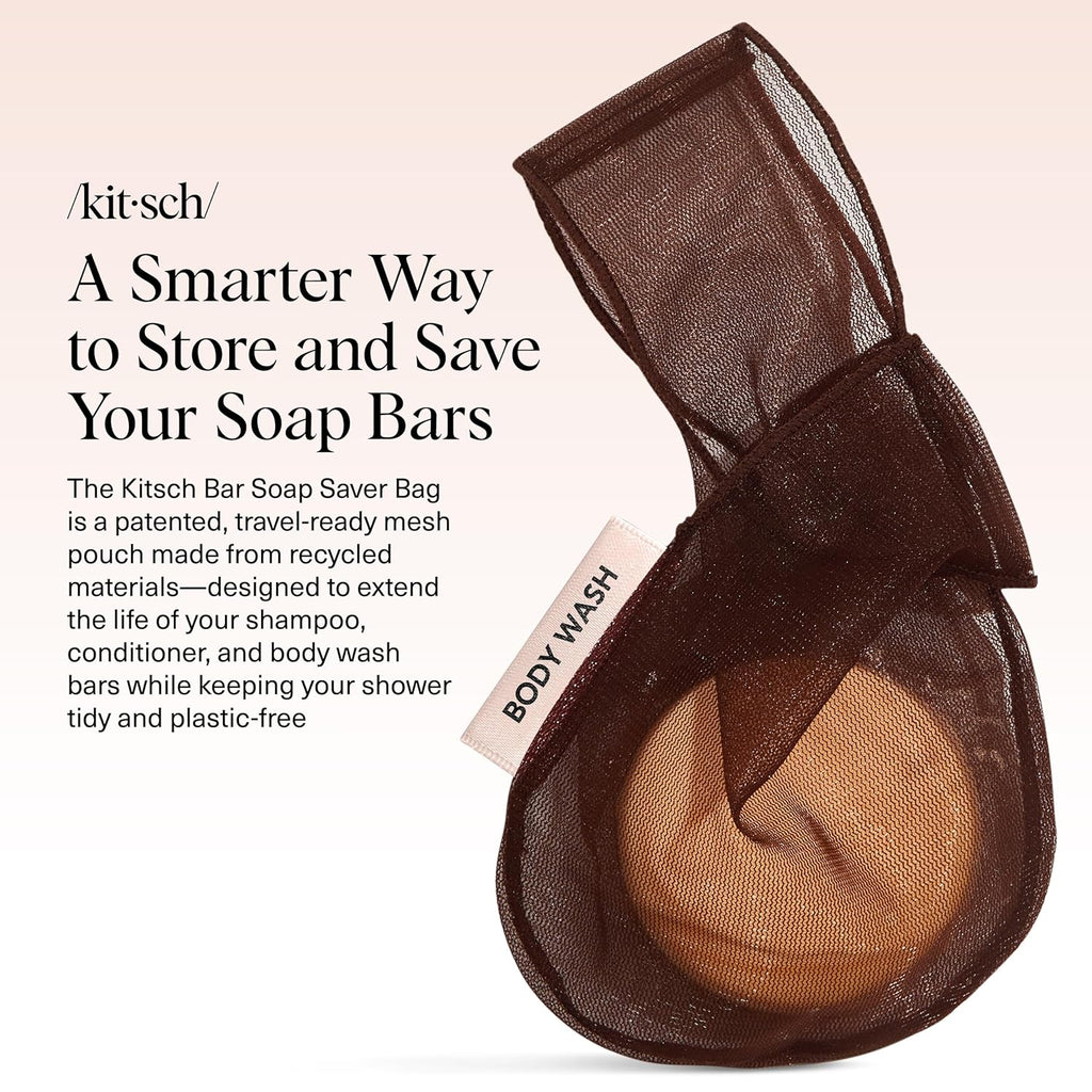 Kitsch Bar Soap Saver Bag – Patented Mesh Bag Soap Holder for Body Wash Bar - Extends Use & Prevents Soggy Mess - Recycled Mesh Beauty Pouch, Eco-Friendly – Chocolate