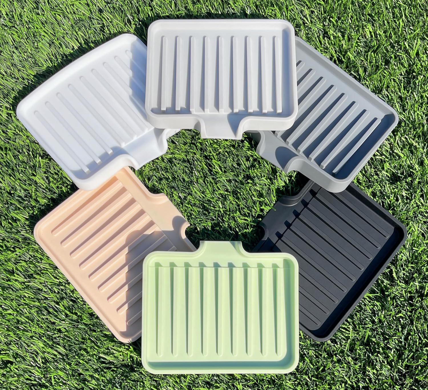 Happitasa Silicone Soap Dish Tray and Sponge Holder with Drain Chute, Pack of 2 | Bathroom and Kitchen Sink Organizer Caddy (Black, 5.2"x4", 7.2 Ounces)