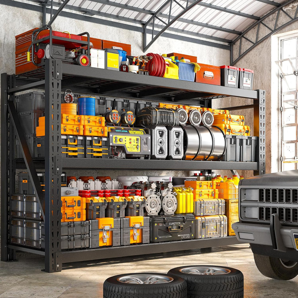 Bepatio 7014LBS Garage Shelving Heavy Duty 67.6W Storage Shelves Adjustable Metal Shelving 3 Tier Utility Shelf for Warehouse Basement Shop, Black 67.6''Wx23.7''Dx66''H, 2PCS