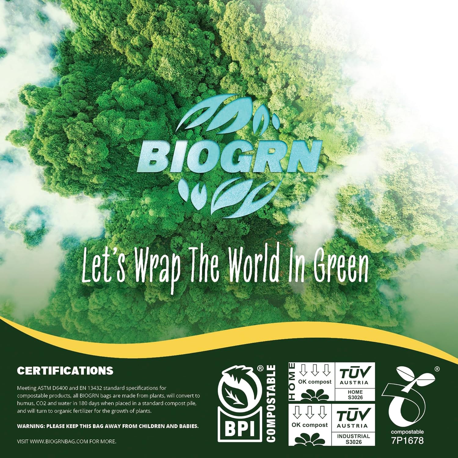 50-55 Gallon Compostable Trash Bags Flat-Top 12 Bags Heavy Duty 1.57 Mil 208.2 Liter Large Lawn and Yard Waste Bag Compost for Outdoor Garden ASTM D6400, US BPI and OK Compost Home Certified