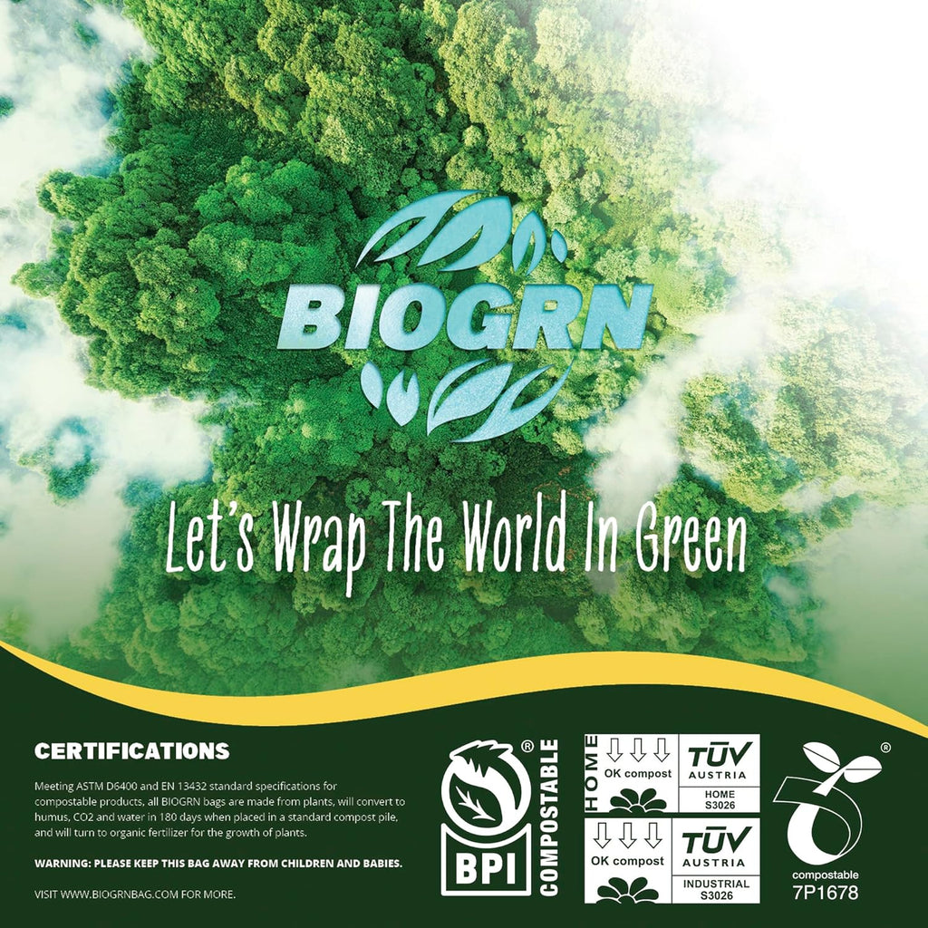 2.6-3 Gallon Compostable Trash Bags Drawstring 50 Bags Extra Thick 1 Mil 11.36 Liter Small Biodegradable Trash Bags for Kitchen Countertop Bin ASTM D6400, US BPI and OK Compost Home Certified