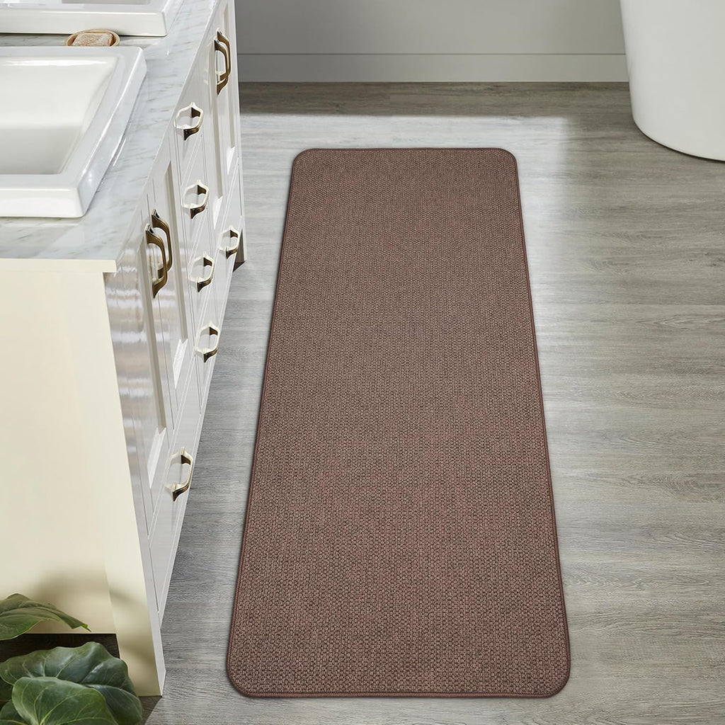 Bath Mat,Ultra Thin Bathroom Runner Rugs,Large Bath Mats for Bathroom,Quick Dry,Non-Slip,Machine Washable,Low Pile,Bath Rug,Shower Outside,Sink,Home Decor Accessories.Brown,1'5"x4'11"（17x59inch）