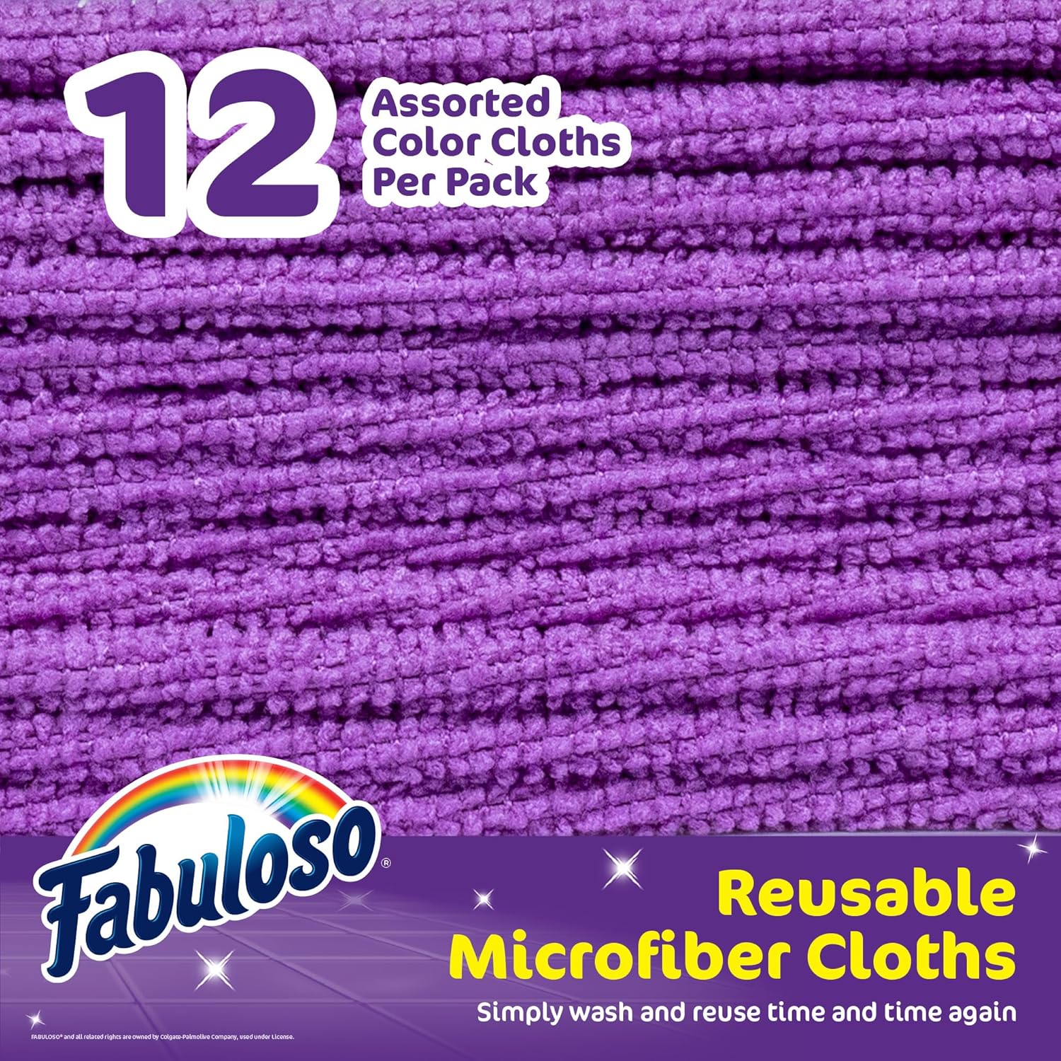 Fabuloso Microfiber Cleaning Cloths, Purple - Lint-Free, Scratch-Free Cleaning Cloths for Surfaces and Wood Furniture - Dustless Cloth for Bold and Bright Cleaning Experience, 12 Count